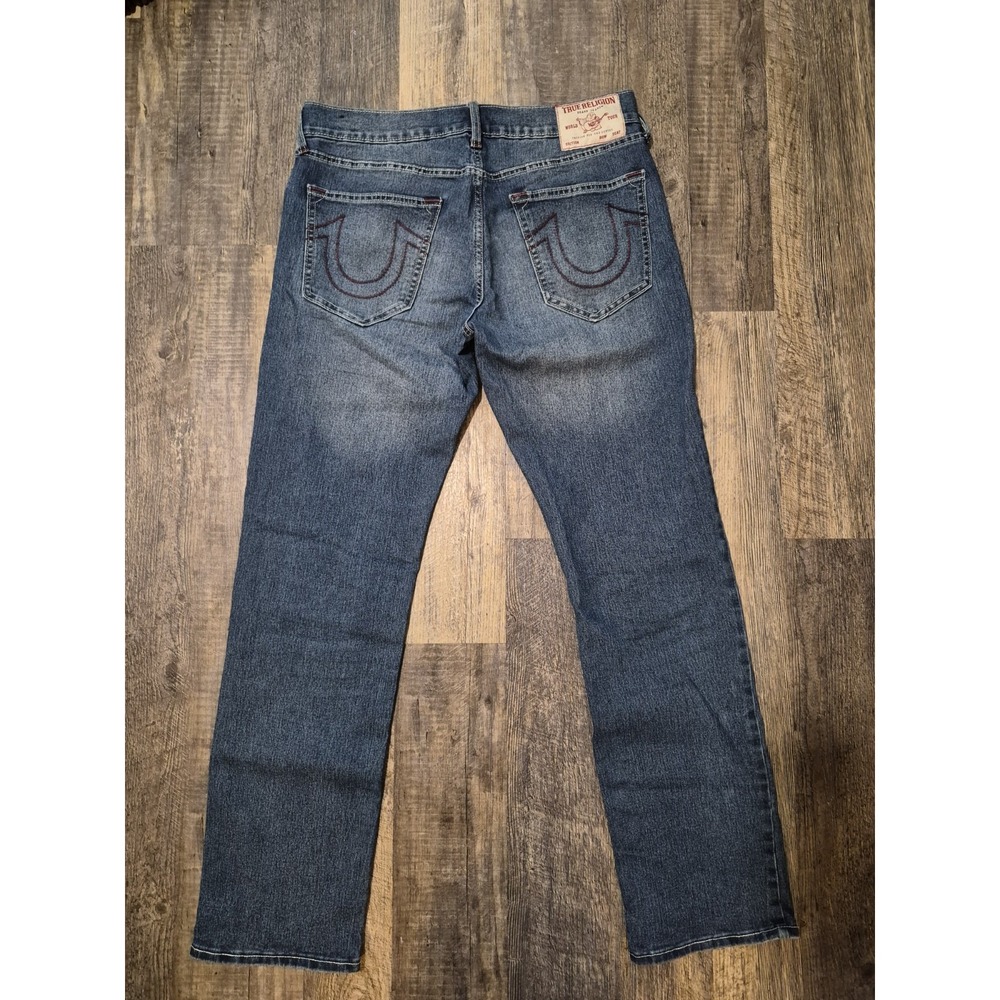 True Religion Ricky Relaxed Straight Jeans Medium Wash Men's 34x32 Blue Denim